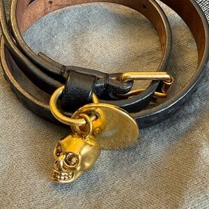 Alexander McQueen gold skull leather double wrap bracelet, authentic.